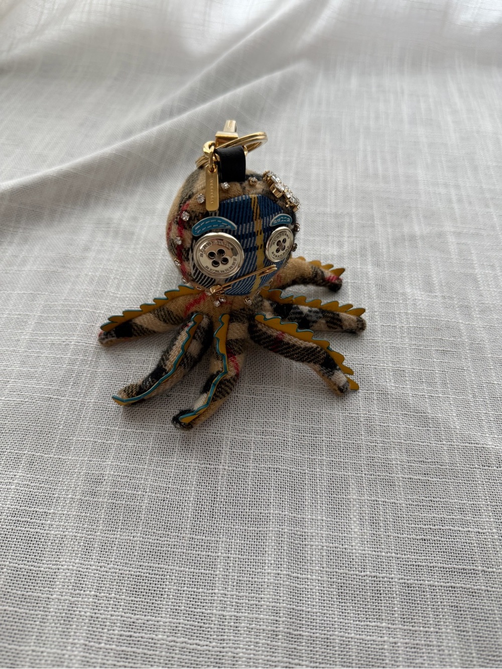 Burberry Beige Plaid Octopus Key Charm with Yellow Trim